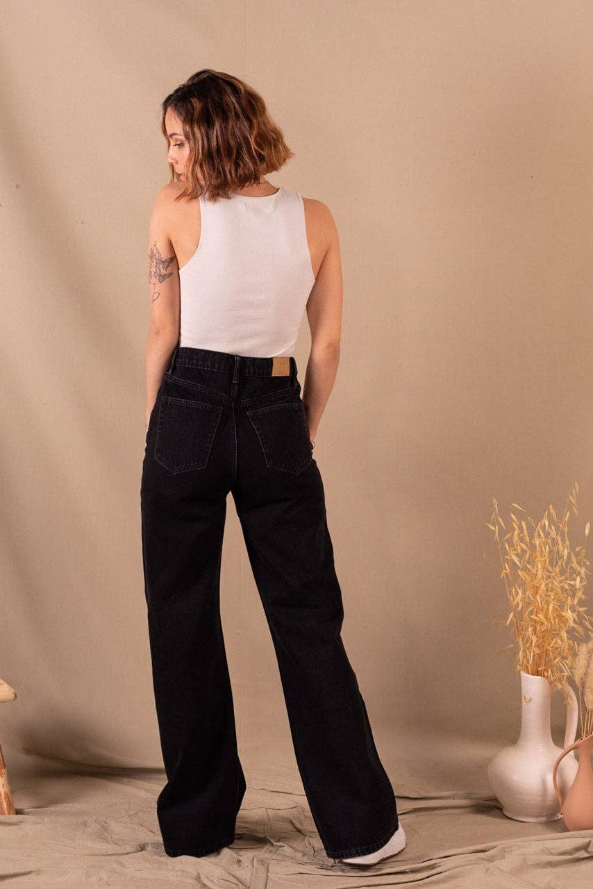 Jean Femme Flare Noir En Coton Bio - Clara