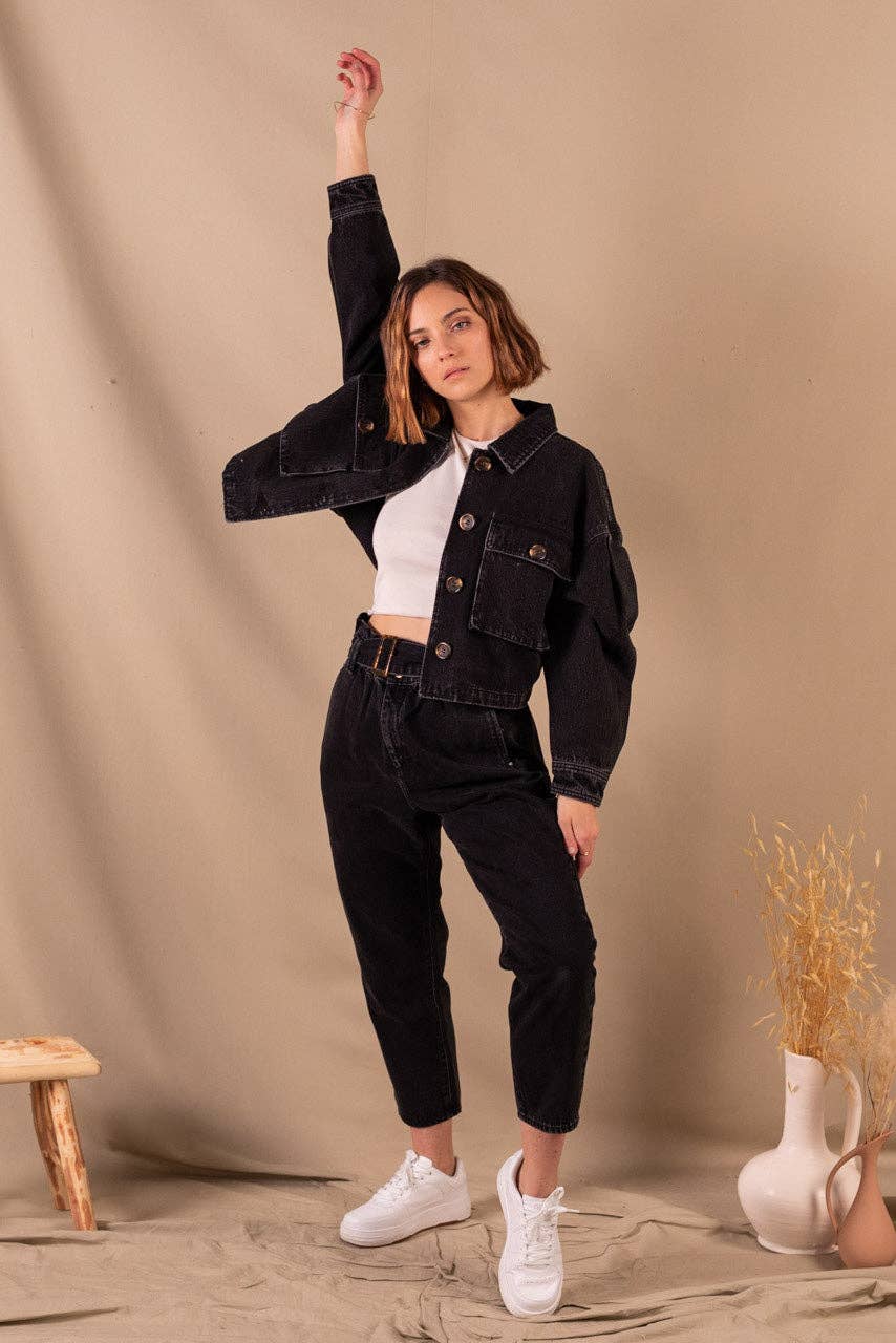 Veste En Jean Femme Noir En Coton Bio - Jeanne
