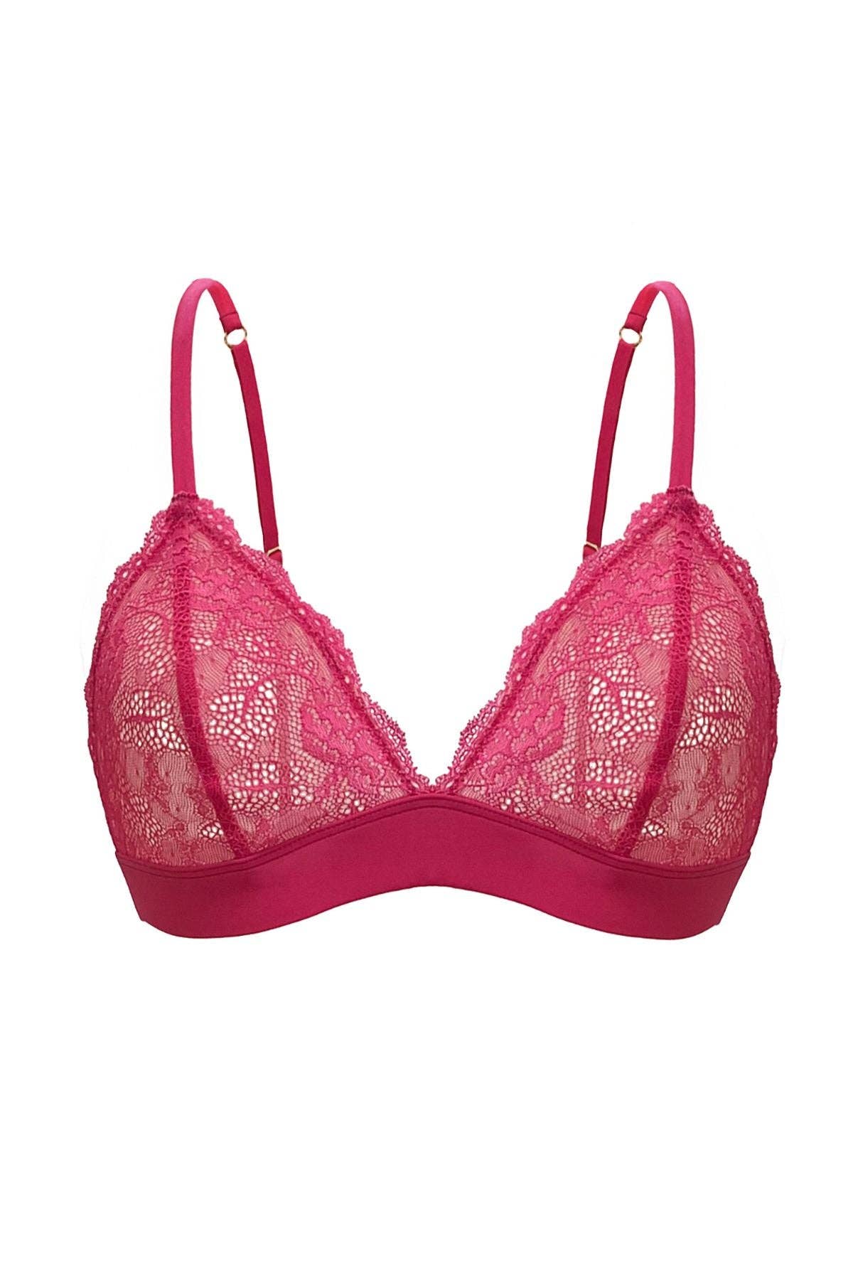 Soutien-gorge sans armature en dentelle rose vif