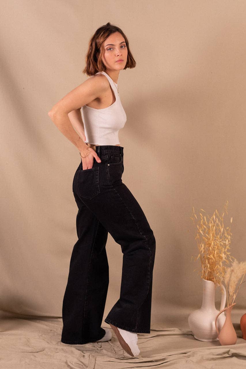 Jean Femme Flare Noir En Coton Bio - Clara