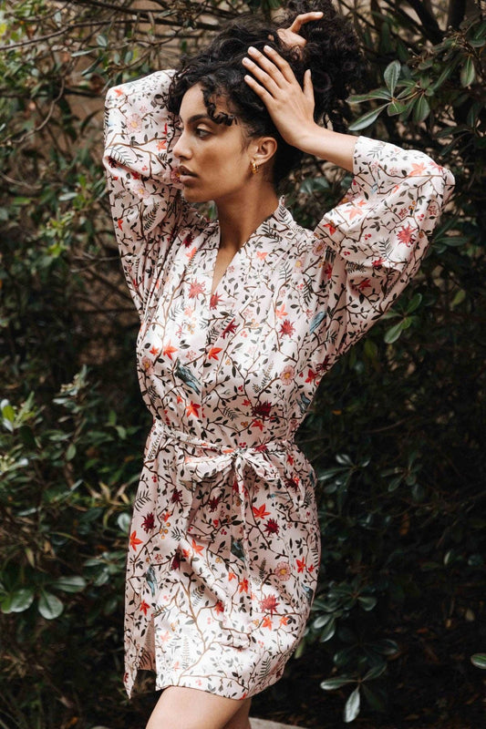 Kimono satin Canopée Rose Imprimé Floral